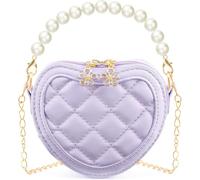 Niñas Corazón Perla Mini Monedero - Lindo Moda Crossbody Bolsos, Chicas Perla Cadena-Crossbody Bolsos para Niños (Violeta)