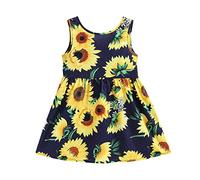 Niñas Falda Niño Impreso Bebé Vestidos Niños Sin Mangas Girasol 16Y Ropa Princesa Niñas Vestidos Baile Infantil Negra Plisada