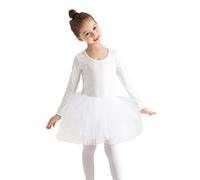 Niñas Gimnasia con falda Leotardos de color sólido Ballet Tutu Vestido de baile Manga larga Gimnasia Falda Manga larga Blanco S 5-6 años
