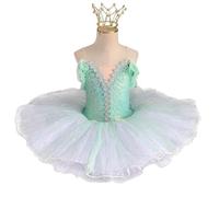 Niñas Lentejuelas Brillantes Falda Tutú Ballet, Profesional Vestido Baile De El Pequeño Cisne Traje De Actuación,Verde,130