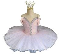 Niñas Lentejuelas Brillantes Falda Tutú Ballet, Profesional Vestido Baile De El Pequeño Cisne Traje De Actuación,Rosado,130