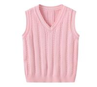 Niñas Medio E Invierno Cuello en V Sisal Patrón Sin Mangas Punto Top Camiseta Para Niños, Rosa., 8-9 años