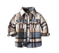 Niñas Medio Plaid Cepillado De Un solo pecho Chaqueta De Manga Larga Chaqueta Esquí Niños, azul, 6-12 meses