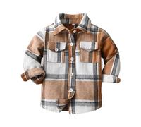 Niñas Medio Plaid Cepillado De Un solo pecho Chaqueta De Manga Larga Chaqueta Esquí Niños, caqui, 6-12 meses