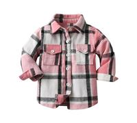 Niñas Medio Plaid Cepillado De Un solo pecho Chaqueta De Manga Larga Chaqueta Esquí Niños, Rosa., 4-5 años