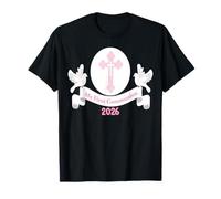 Niñas Mi Primera Comunión Fiesta 2026 Cruz Palomas Rosa Camiseta