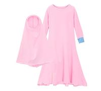 Niñas Musulmanes Vestidos Abaya Túnica Manga Larga Abaya Con Hijab Musulmán Vestidos Árabe Islámico Trajes Túnica Vestido Étnico Ropa Eid Vestidos, Rosa., 1-2 años