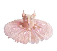 Niñas Profesional Ballet Tutú Platter Panqueque Tutú Bailarina Vestido De Fiesta Traje De Competencia De Danza De Ballet Infantil,Rosado,110