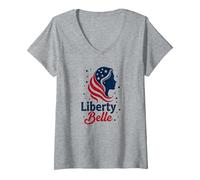 Niñas Rojo Blanco Azul Liberty Belle Patriotic Stars Camiseta Cuello V, Mujer, Gris Jaspeado, XL