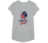 Niñas Rojo Blanco Azul Liberty Belle Patriotic Stars Camiseta, Niñas, Gris Jaspeado, Grande