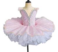 Niñas Rosa Panqueque Vestido De Tutú De Ballet con Lentejuelas Brillantes para Niñas Presentaciones Disfraces De Baile,130