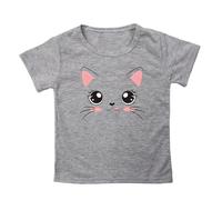 Niñas Suelto Casual Moda Lindo Gato Impreso Manga Corta Camiseta Top Ropa De Bebé Compra Online, gris, 12-18 meses