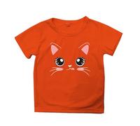 Niñas Suelto Casual Moda Lindo Gato Impreso Manga Corta Camiseta Top Ropa De Bebé Compra Online, naranja, 18-24 meses