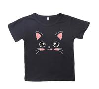 Niñas Suelto Casual Moda Lindo Gato Impreso Manga Corta Camiseta Top Ropa De Bebé Compra Online, Negro , 18-24 meses
