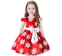 Niñas Vestidos Niñas Navidad Vacaciones Copo de nieve Patrón Vestido, rojo, 3-4 años