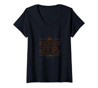 Niñas Western Saddle Up Cowgirl Rodeo Adventure Camiseta Cuello V, Mujer, Negro, L