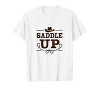 Niñas Western Saddle Up Cowgirl Rodeo Adventure Camiseta, Hombre, Blanco, L