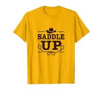 Niñas Western Saddle Up Cowgirl Rodeo Adventure Camiseta, Hombre, Dorado Brillante, S