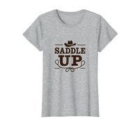 Niñas Western Saddle Up Cowgirl Rodeo Adventure Camiseta, Mujer, Gris Jaspeado, L