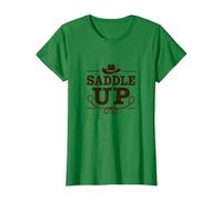 Niñas Western Saddle Up Cowgirl Rodeo Adventure Camiseta, Mujer, Verde Kelly, M