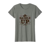 Niñas Western Saddle Up Cowgirl Rodeo Adventure Camiseta, Mujer, Verde Militar Jaspeado, XL