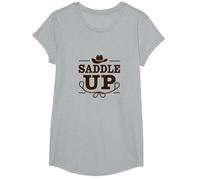 Niñas Western Saddle Up Cowgirl Rodeo Adventure Camiseta, Niñas, Gris Jaspeado, XS