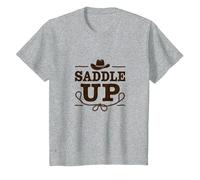 Niñas Western Saddle Up Cowgirl Rodeo Adventure Camiseta, Niños, Gris Jaspeado, 8 años