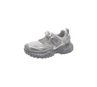 Niñas Zapatillas Al aire libre Deportes Rhinestone Moda Niños Ligero Transpirable Malla Gruesas Zapatillas, plata, 25.5 EU