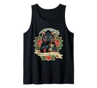 Nine Lives Club Grim Reaper Cat Retro Tatuaje Humor Oscuro Camiseta sin Mangas