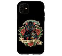 Nine Lives Club Grim Reaper Cat Retro Tatuaje Humor Oscuro Carcasa para iPhone 11