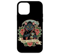 Nine Lives Club Grim Reaper Cat Retro Tatuaje Humor Oscuro Carcasa para iPhone 12 Mini