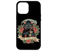 Nine Lives Club Grim Reaper Cat Retro Tatuaje Humor Oscuro Carcasa para iPhone 12 Pro MAX