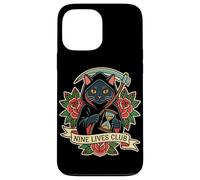 Nine Lives Club Grim Reaper Cat Retro Tatuaje Humor Oscuro Carcasa para iPhone 13 Pro MAX