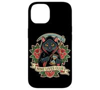 Nine Lives Club Grim Reaper Cat Retro Tatuaje Humor Oscuro Carcasa para iPhone 14