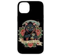 Nine Lives Club Grim Reaper Cat Retro Tatuaje Humor Oscuro Carcasa para iPhone 14 Plus