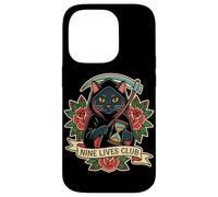 Nine Lives Club Grim Reaper Cat Retro Tatuaje Humor Oscuro Carcasa para iPhone 14 Pro
