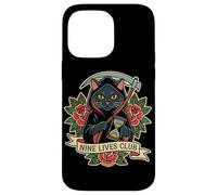 Nine Lives Club Grim Reaper Cat Retro Tatuaje Humor Oscuro Carcasa para iPhone 14 Pro MAX