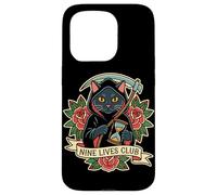 Nine Lives Club Grim Reaper Cat Retro Tatuaje Humor Oscuro Carcasa para iPhone 15 Pro