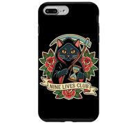 Nine Lives Club Grim Reaper Cat Retro Tatuaje Humor Oscuro Carcasa para iPhone 7 Plus/8 Plus