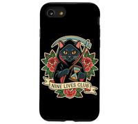 Nine Lives Club Grim Reaper Cat Retro Tatuaje Humor Oscuro Carcasa para iPhone SE (2020) / 7/8