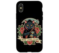 Nine Lives Club Grim Reaper Cat Retro Tatuaje Humor Oscuro Carcasa para iPhone X/XS