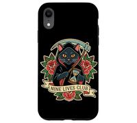 Nine Lives Club Grim Reaper Cat Retro Tatuaje Humor Oscuro Carcasa para iPhone XR