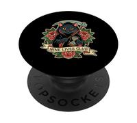 Nine Lives Club Grim Reaper Cat Retro Tatuaje Humor Oscuro PopSockets PopGrip Adhesivo
