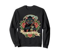 Nine Lives Club Grim Reaper Cat Retro Tatuaje Humor Oscuro Sudadera