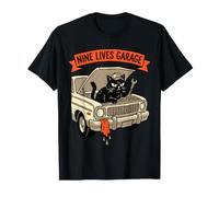 Nine Lives Garage Black Cat Mecánico de Coches Halloween Camiseta