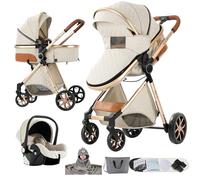 Nine point nine Carrito Bebe 3 en 1, Carricoche Bebe 3 Piezas con Capazo Grande Cómodo, Carro bebé 3 Piezas Empuje Bidireccional Reversible, Cochecito bebé Marco de Aleación Aluminio(YV9 Creamy White)