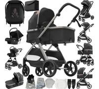 Nine point nine Carrito Bebe 3 en 1, Carricoche Bebe 3 Piezas con Capazo Grande Cómodo, Carro Tres Piezas Empuje Bidireccional Reversible, Cochecito Bebes Marco de Aleación Aluminio (V10 Deep Grey)