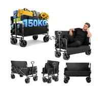 Nine point nine Carro Playa Se Convierte en Banco, Capacidad de 445LBS Carrito Plegable, Carrito Transporte con asa Flexible, Carro Playa Ruedas Grandes (008 Black)