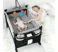 Nine point nine Cuna de Viaje con Cambiador, Cómodo y Resistente Cuna de Viaje Bebe con Colchon, Altura Ajustable Travel Cot, Plegable y Móvil Parque Cunas Bebe (6602 Grey Without Net)