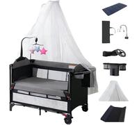 Nine point nine Cuna de Viaje con Cambiador, Cómodo y Resistente Cuna de Viaje Bebe con Colchon, Altura Ajustable Travel Cot, Plegable y Móvil Parque Cunas Bebe (6602 Grey with Net)